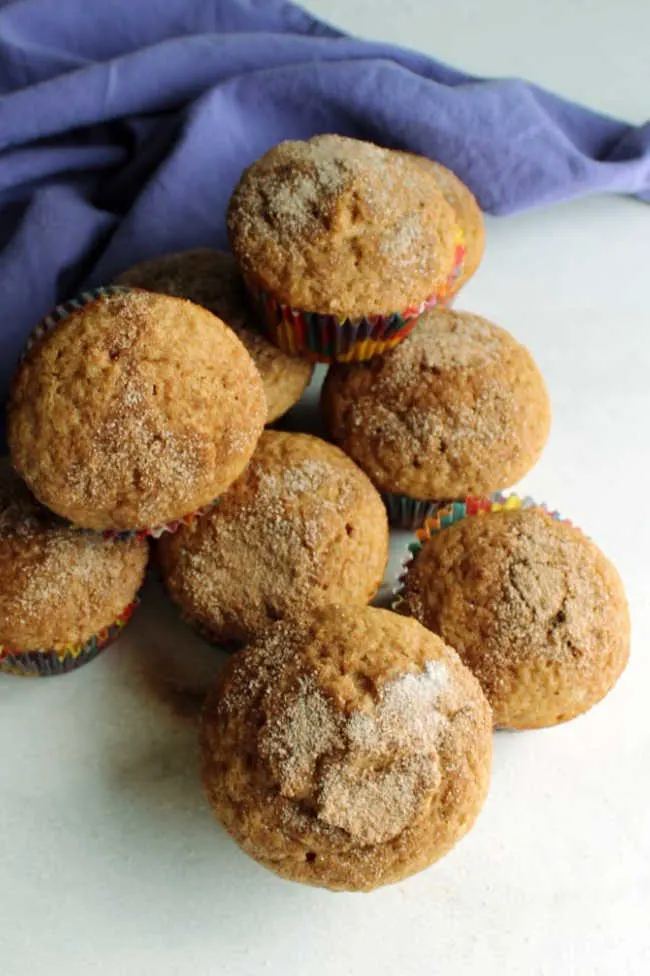 stack of muffins with their cinnamon sugar tops showing