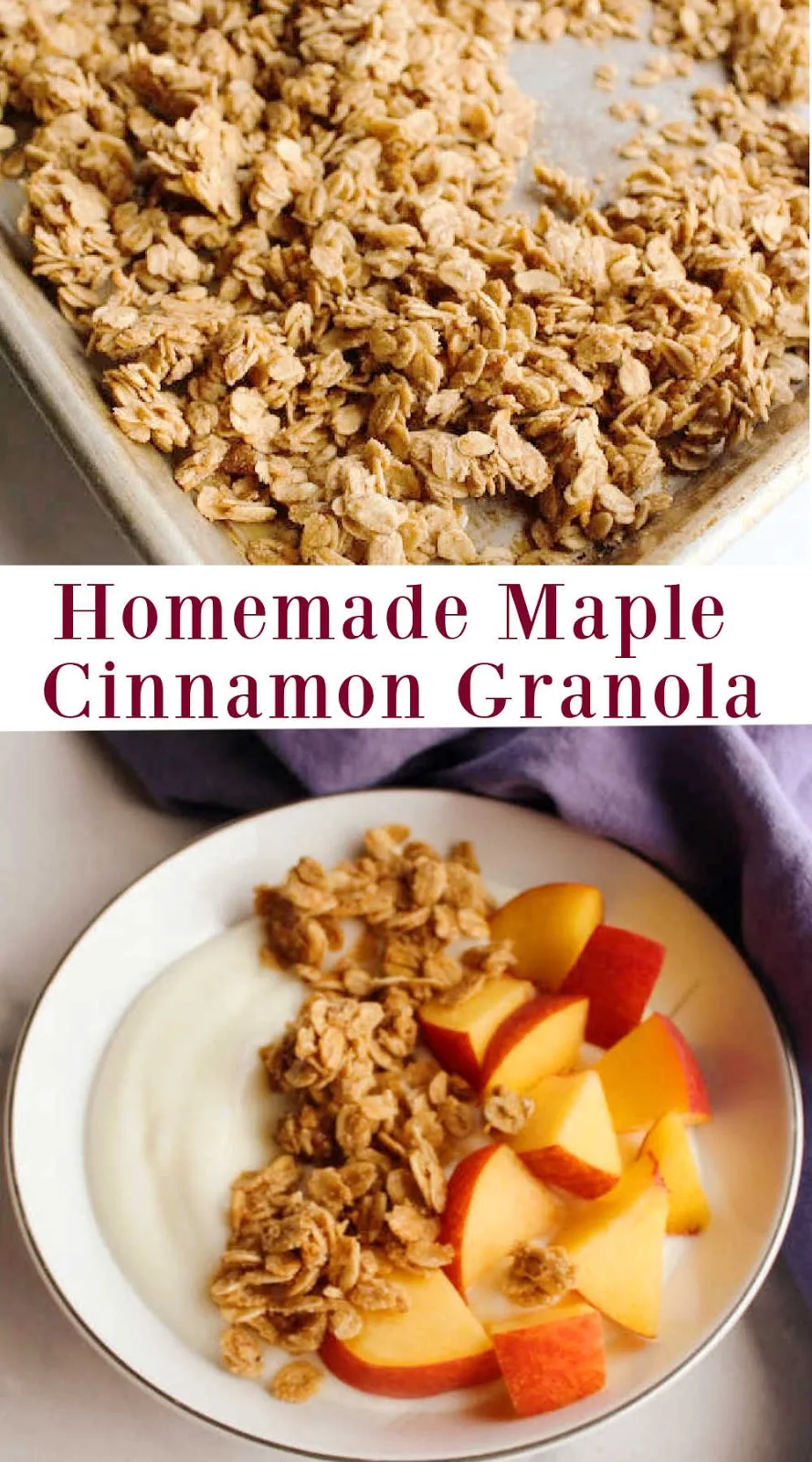 This is the best homemade granola recipe out there.  I am just sure of it!  It is crunchy, sweet and flavorful just like you would want it to be.  Plus it doesn't take more than a few minutes to put together.  There is some oven time, but almost no work! It taste of maple syrup, cinnamon and toasted oatmeal. So good! Throw in a handful of pecans if you'd like and you'll really be in heaven!