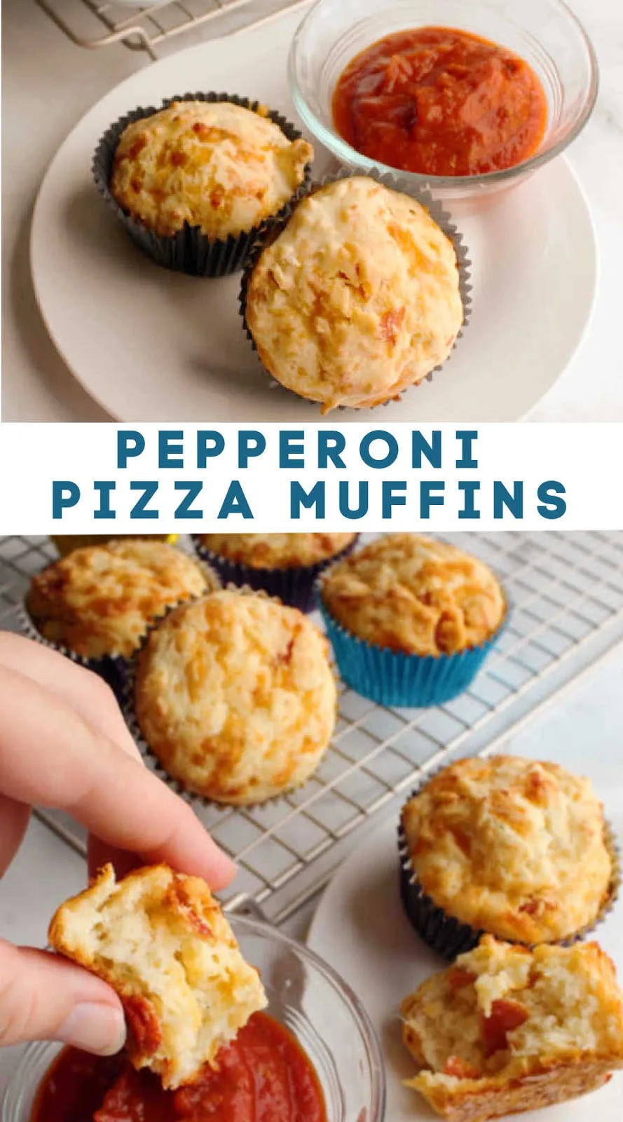 Enjoy pepperoni pizza in muffin form. They are cheesy and filling and super easy to make. While good on their own, they are even better dipped in a side of pizza sauce. Whether you make them for your kid's lunchbox, as an after school snack or for a study group, just be sure to make some.