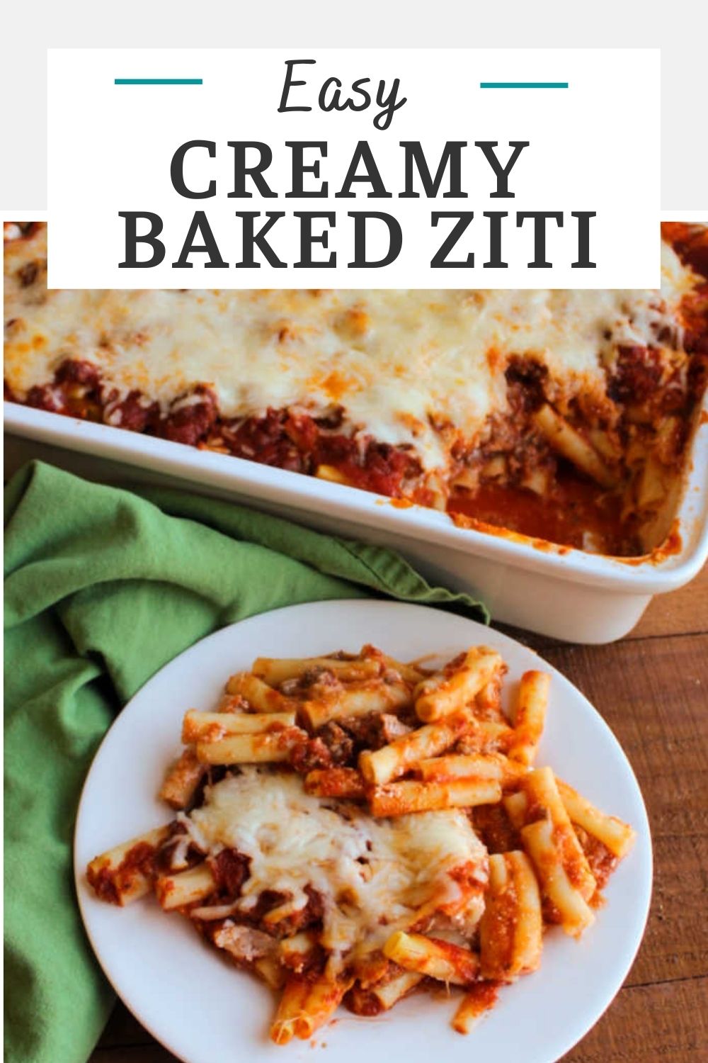 Baked ziti is a perfect family friendly fill them up kind of meal. It can be made ahead and baked to creamy, cheesy perfection.