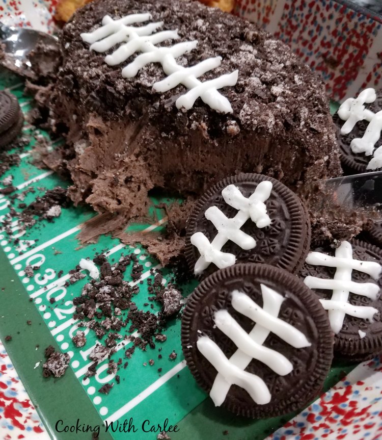 football decorated oreos with chocolate cheese ball