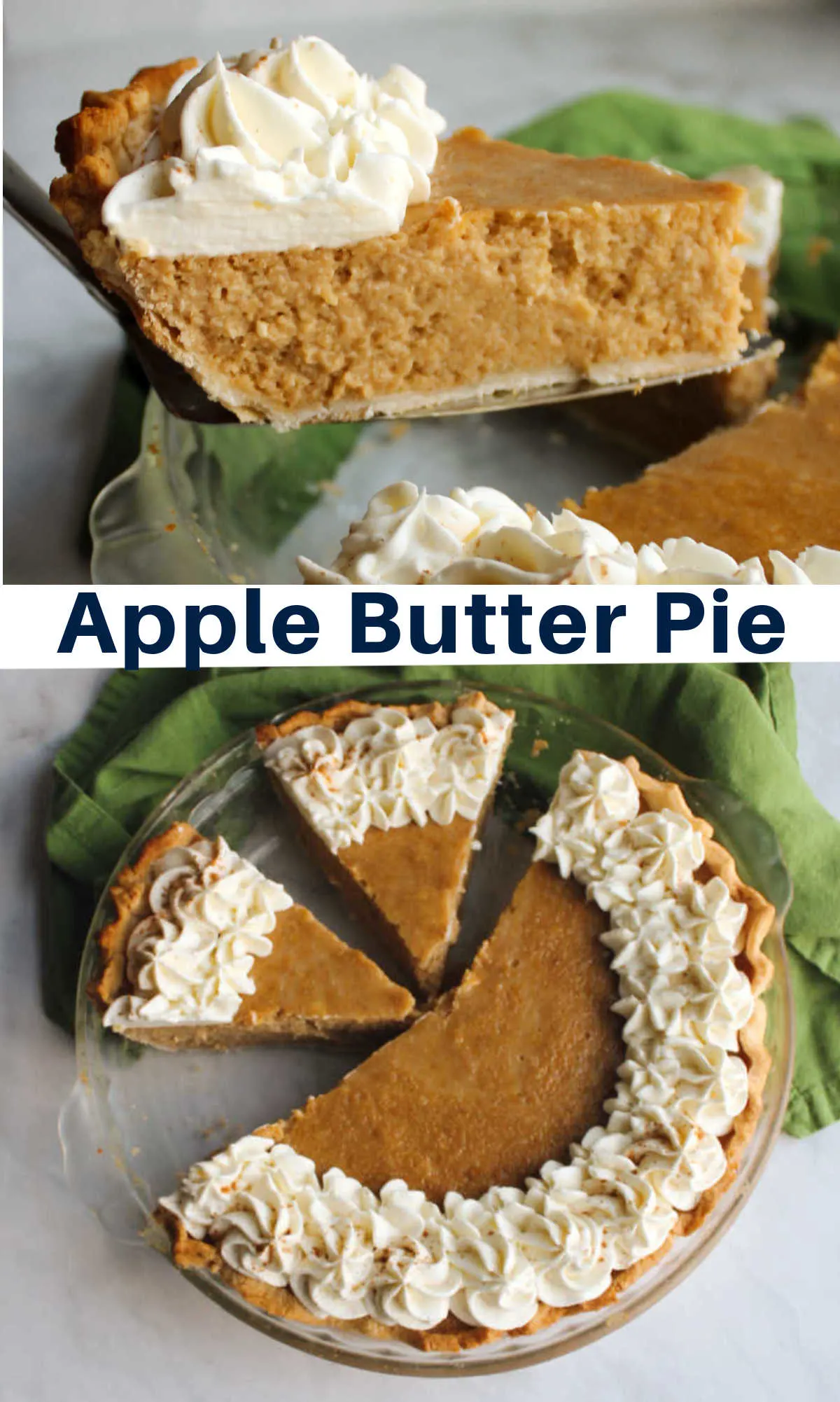 Creamy apple butter pie is silky and delicious. It has the texture of pumpkin pie, but with the flavor of apples and goodness of sweetened condensed milk instead!