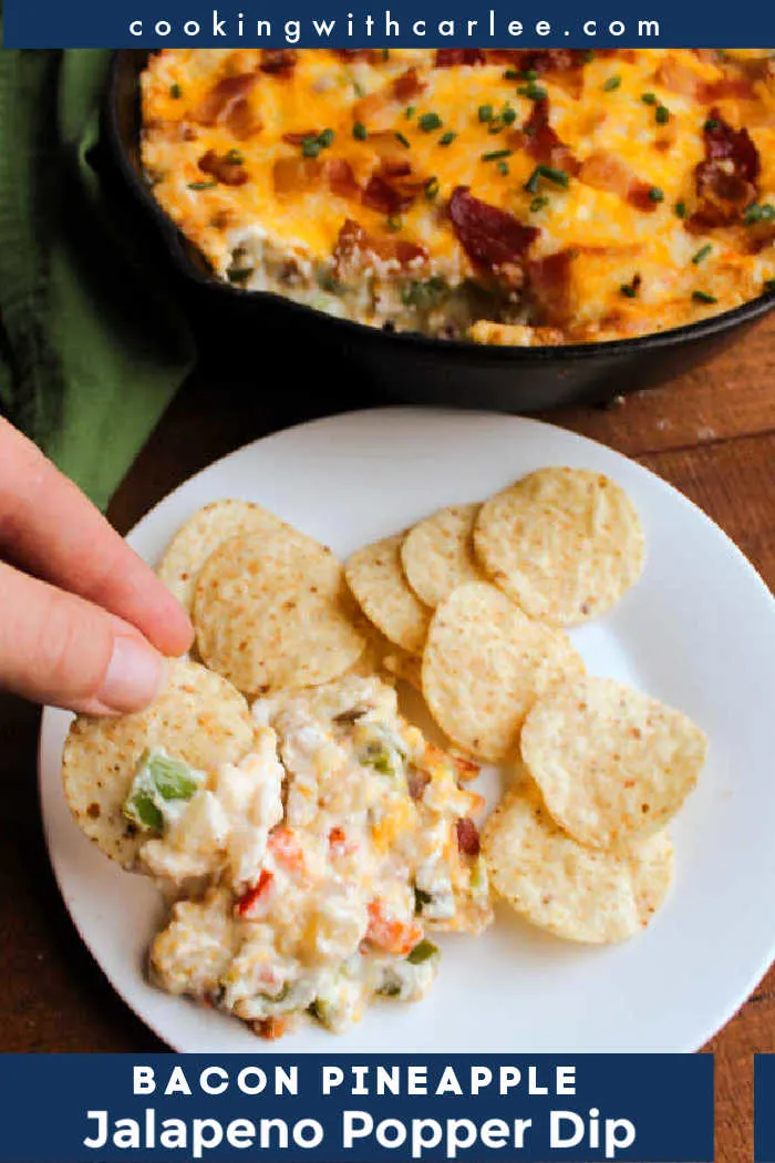 This warm and creamy dip has it all. It's sweet, savory, spicy and delicious. You get the flavor of bacon wrapped jalapeno poppers with a twist. The pineapple adds an extra layer of flavor and makes it oh so good! Dig in with tortilla or pita chips or spread it over crackers for a fabulous appetizer or game day snack.