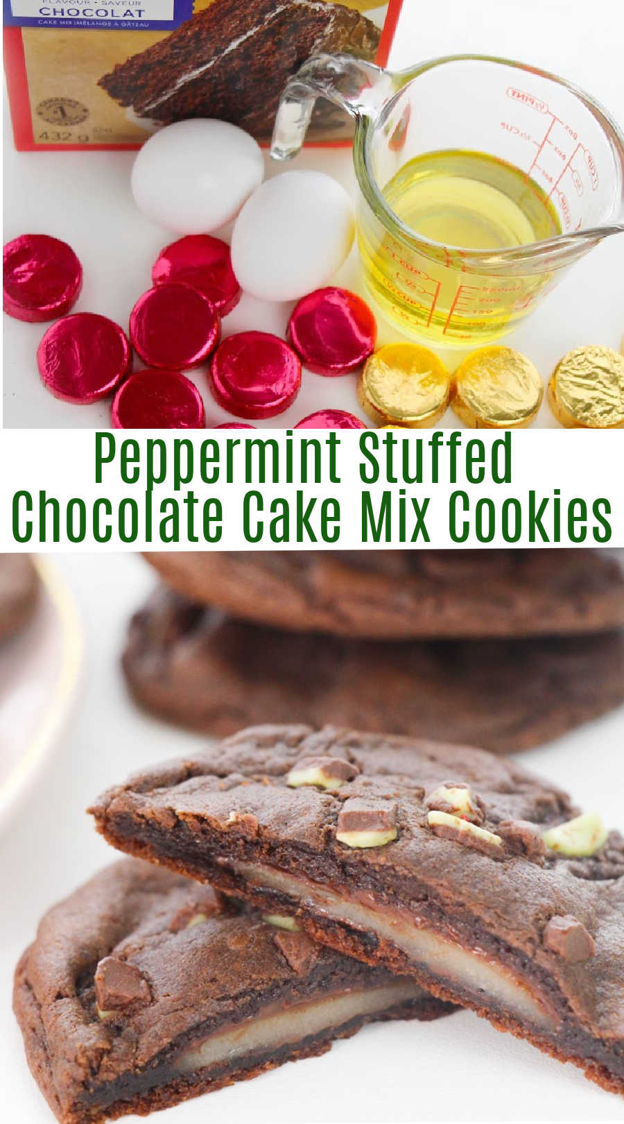 These simple chocolate cake mix cookies are stuffed with peppermint patties and topped with chocolate mint candies. They are a chocolate and mint lover’s dream come true! 