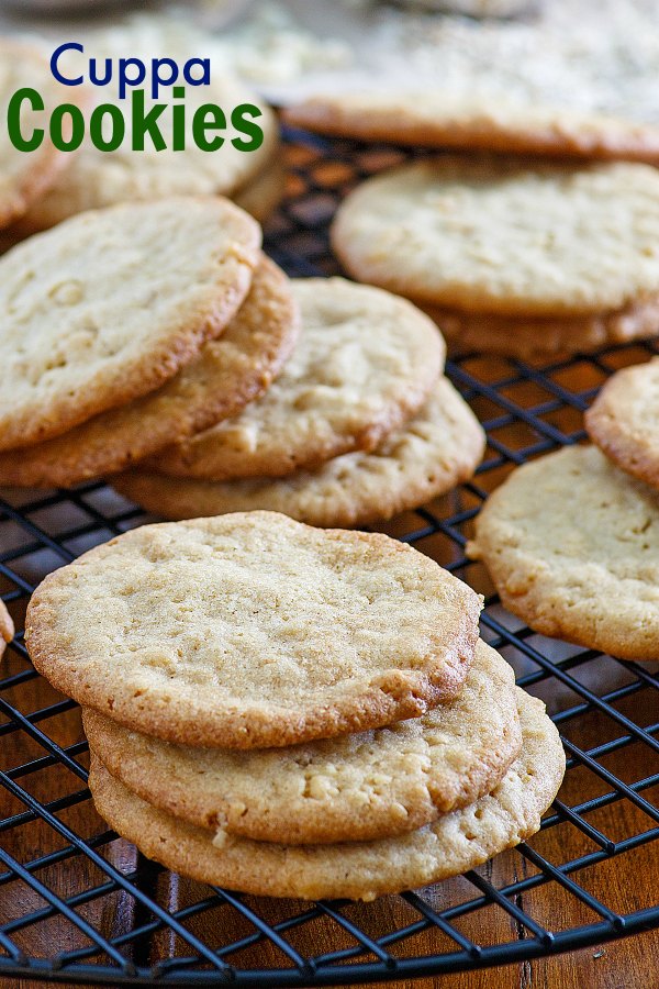 These cookies are crisp and buttery. Filled with a "cuppa" this and a cuppa that, they are sure to win you over!