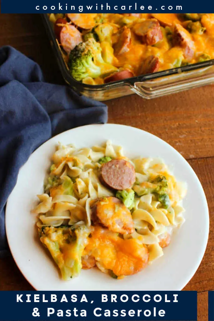 This yummy casserole has all of the good stuff, pasta, broccoli, kielbasa sausage and plenty of cheese.  It comes together quickly and can be prepped ahead of time for a tasty family dinner.