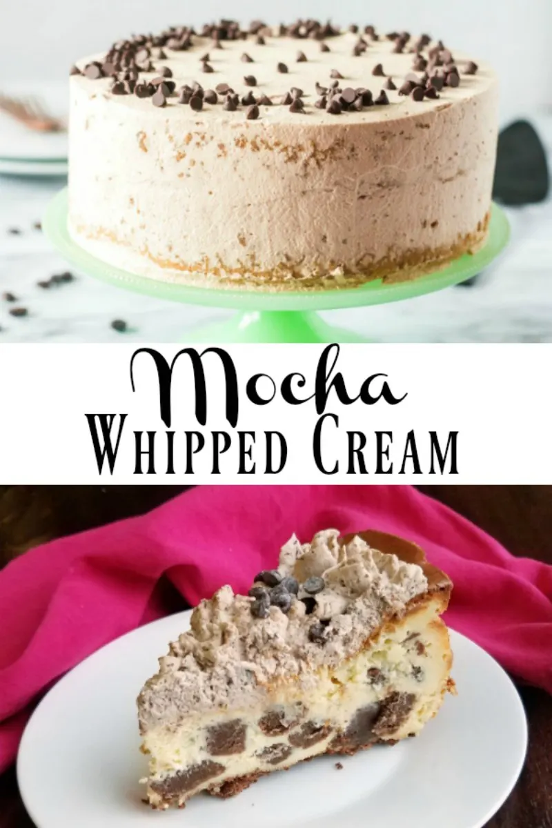 Fluffy whipped cream spiked with coffee and chocolate.  It is a great frosting for cakes, topping for cheesecakes or would be great floating on your cup of coffee.