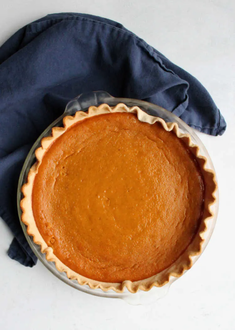 chilled sweetened condensed milk pumpkin pie ready to cut and serve.