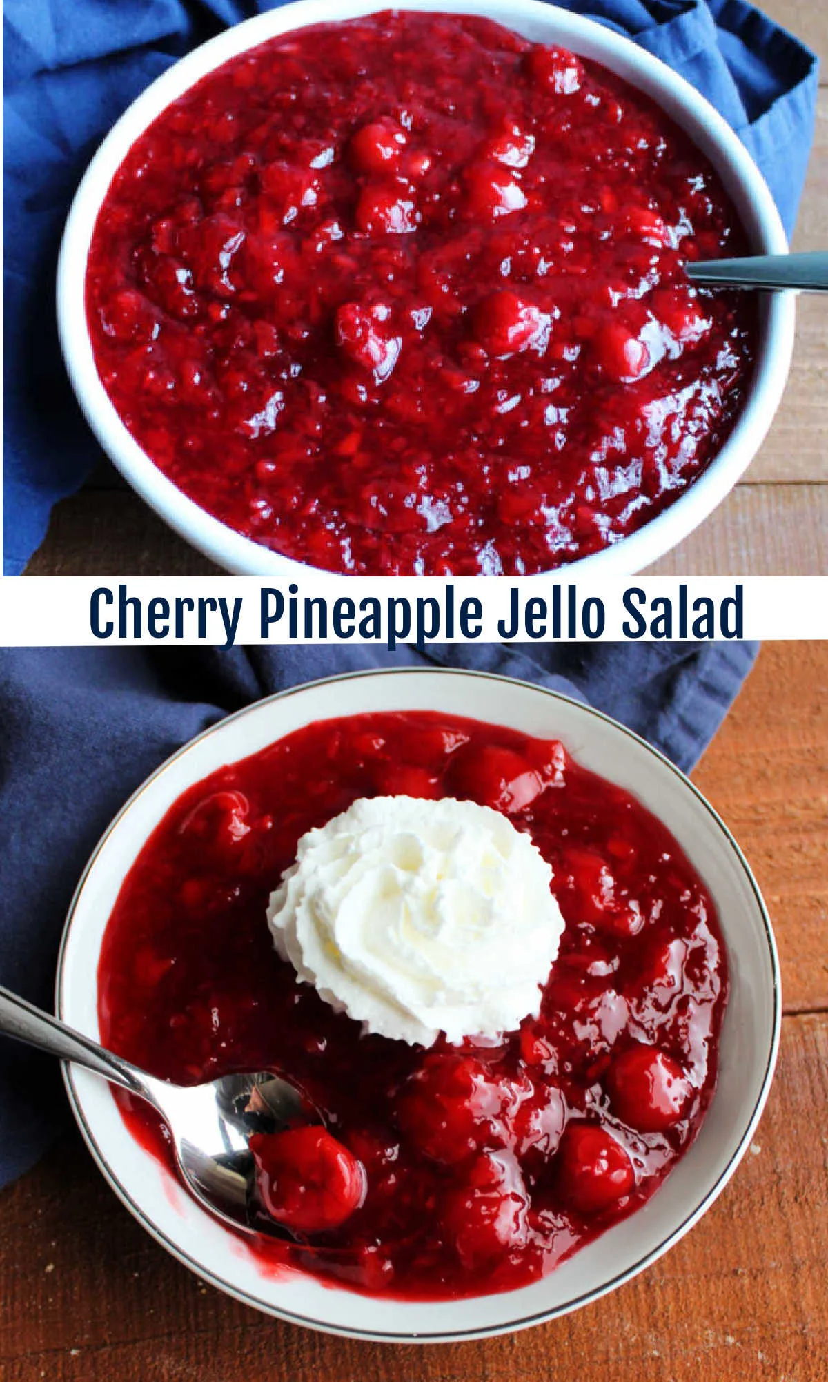 This fun cherry pineapple Jello salad is sure to be a hit with your family. It is a simple make ahead side dish or simple dessert that is festive for a holiday or fun for a BBQ.  