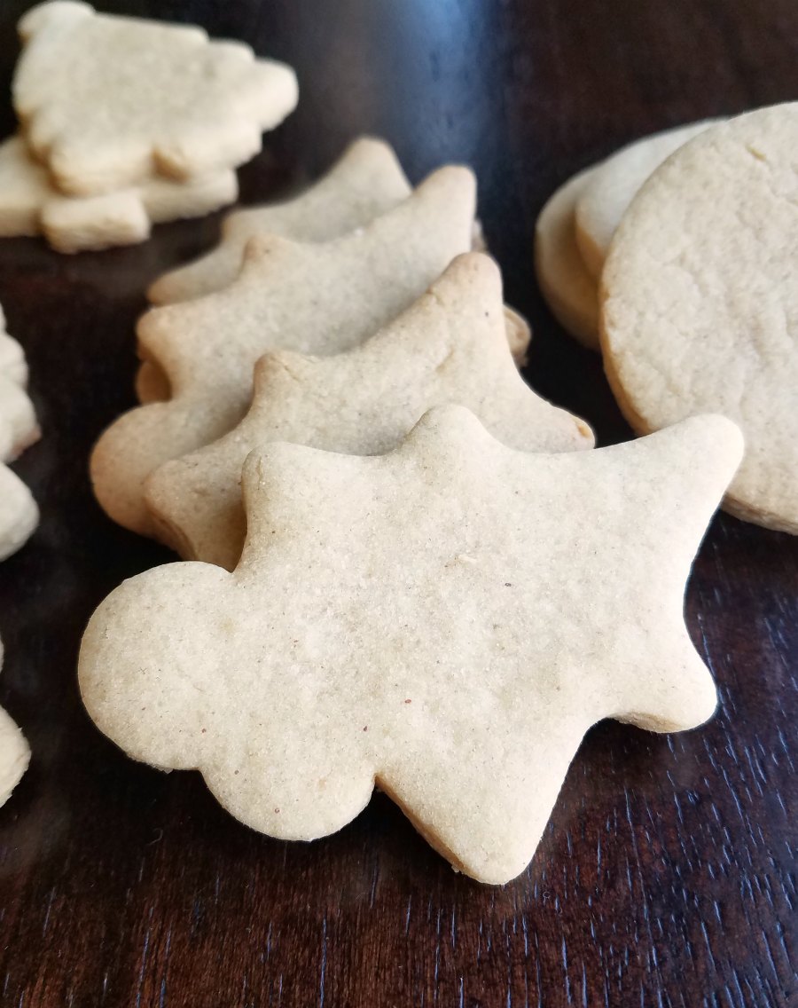 peanut butter cookies in holly shapes.