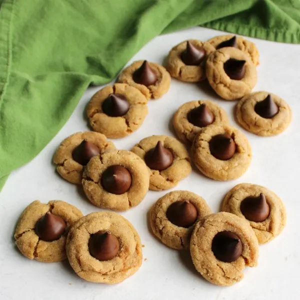 lots of chewy peanut butter blossom cookies