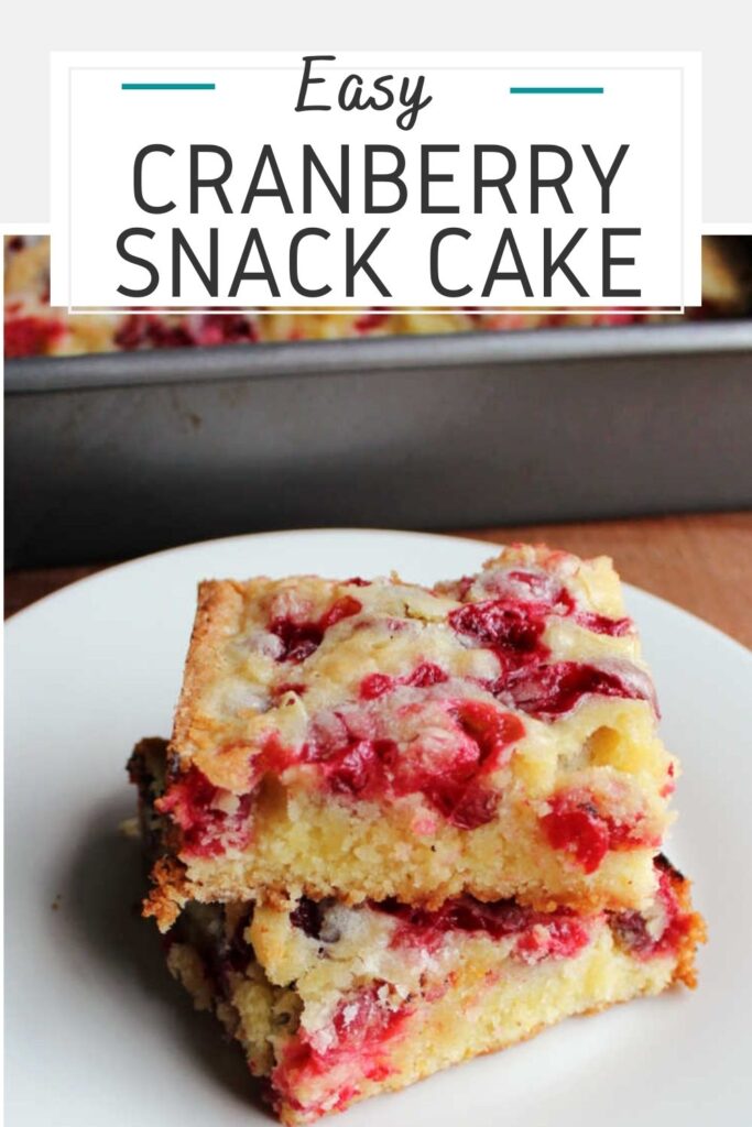 Cranberry snack cake is a perfectly simple and delicious dessert for the holidays. Use fresh or frozen cranberries and cut into bars for a tasty treat.  