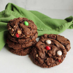 chocolate cookies with m&m's ready to eat.