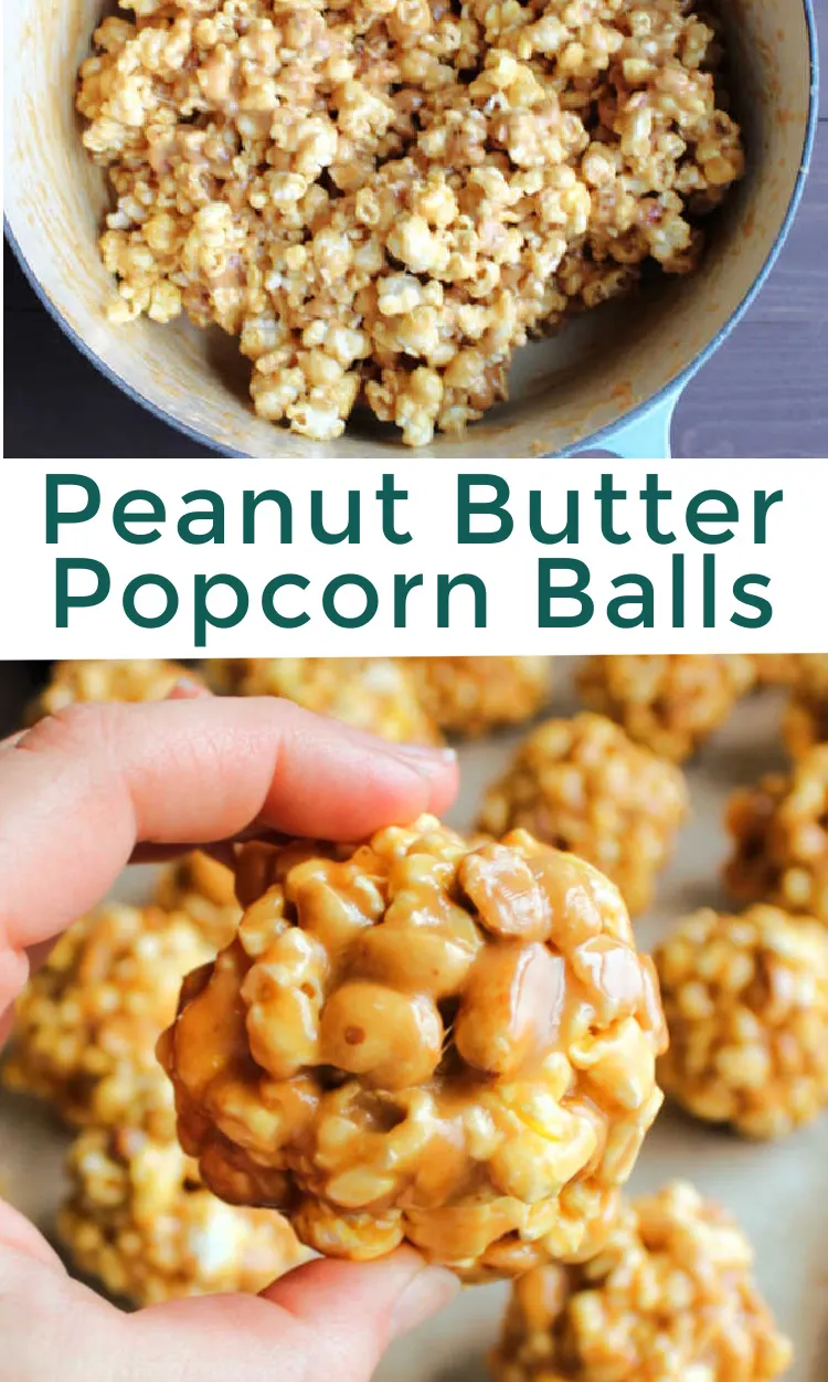 Sweet, salty, chewy and crunchy all come together in these fun and easy to make peanut butter popcorn balls.