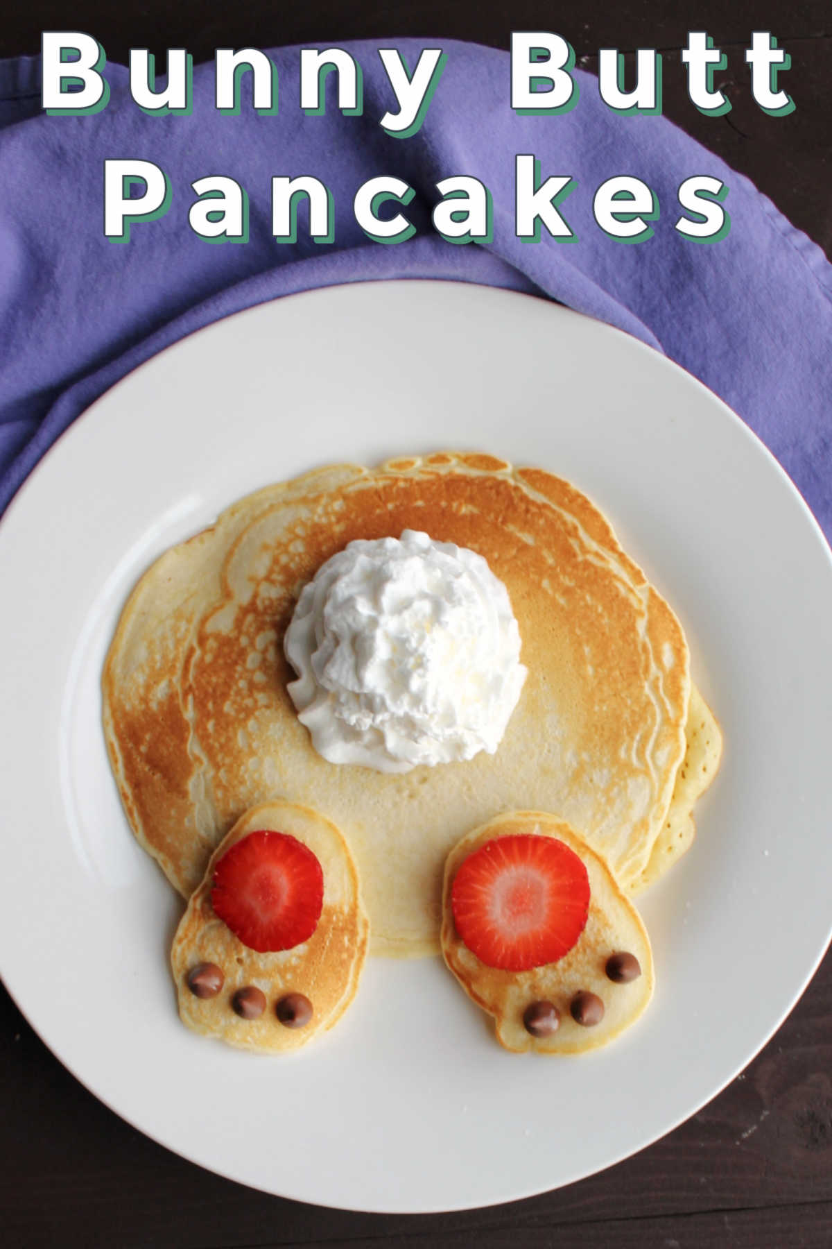 These bunny butt pancakes are cute as can be and they come together so quickly.  What a great way to treat your family on Easter morning!
