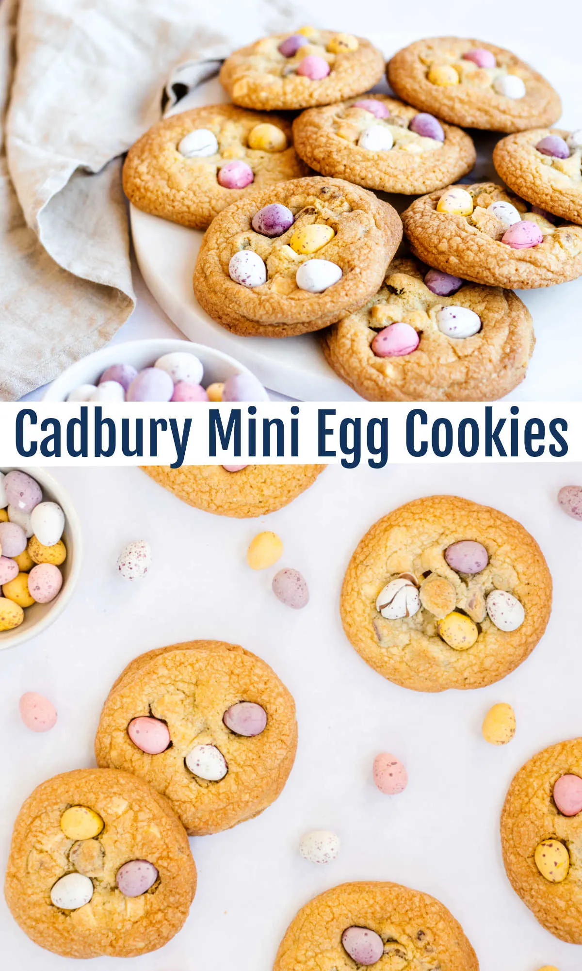 Cadbury mini egg cookies combine our favorite Easter candy with white chocolate chunks in big chewy cookies. What a wonderful way to make your spring cookies cuter and even more tasty.