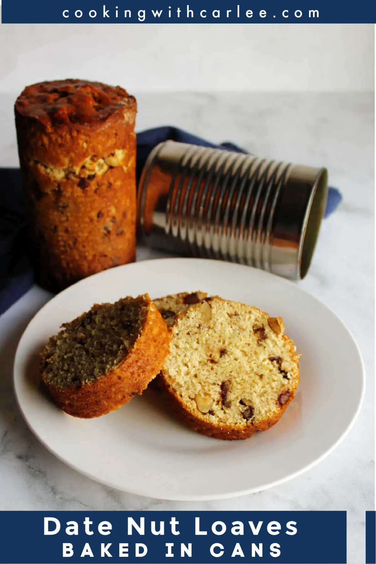 This quick bread is loaded with chopped dates and walnuts for a delicious combination. You could bake it as a loaf, but it is fun to bake it in emptied tin cans for a retro twist.