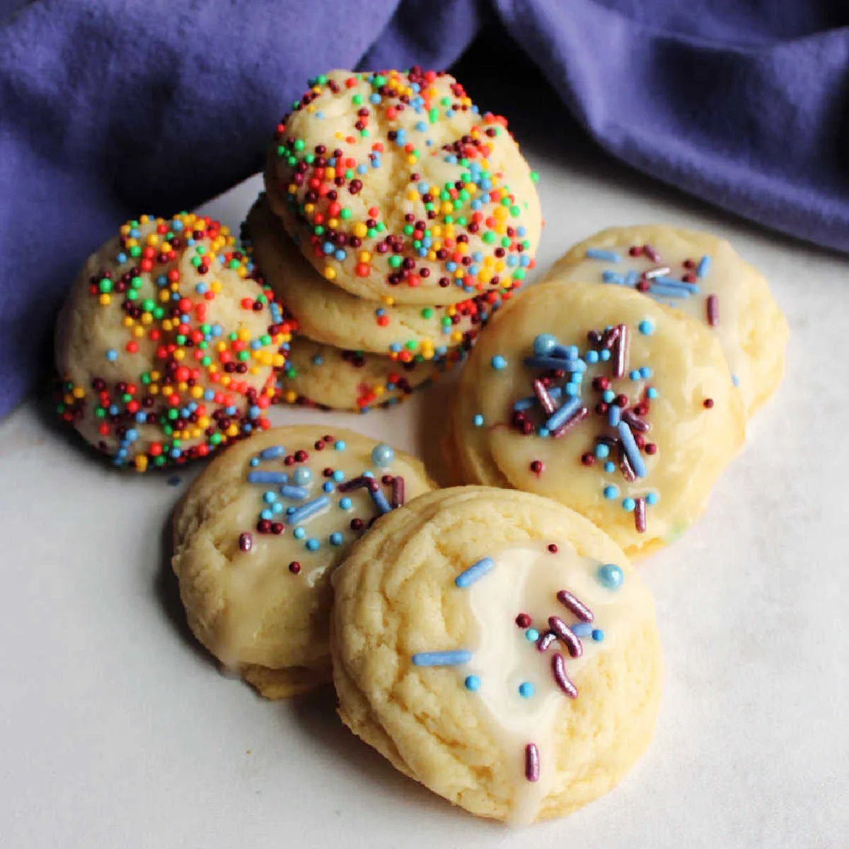 pile of soft sweetened condensed milk cookies with sprinkles.