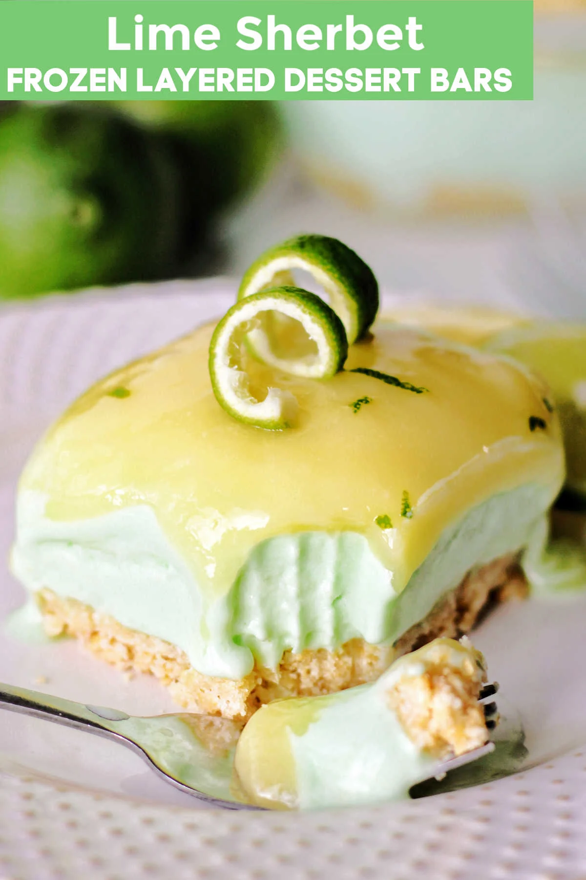 Frozen layered lime sherbet bars have a great balance of sweet and salty, cold and creamy. Plus they have the perfect amount of tart too. Whip some up to see for yourself.