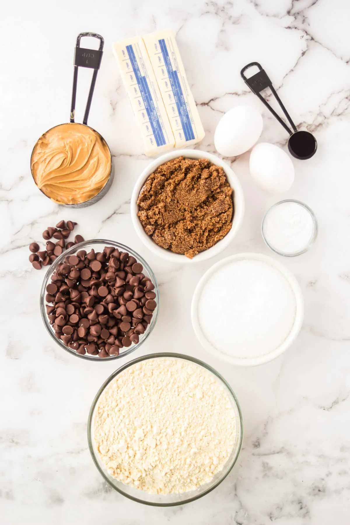 ingredients for peanut butter chocolate chip cookies