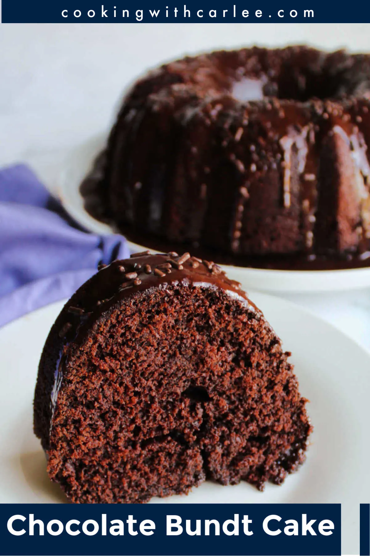 Whip up this chocolate Bundt cake with rich chocolate glaze for your next special event. The recipe is from scratch, but comes together quick and easily to make a moist chocolate cake.