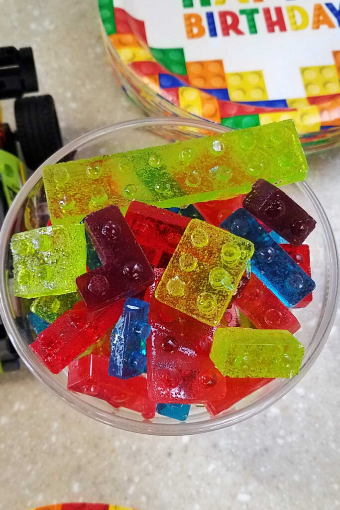 lego shaped candies made from jolly ranchers.