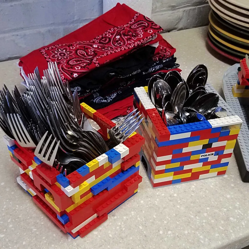 silverware containers made out of legos.