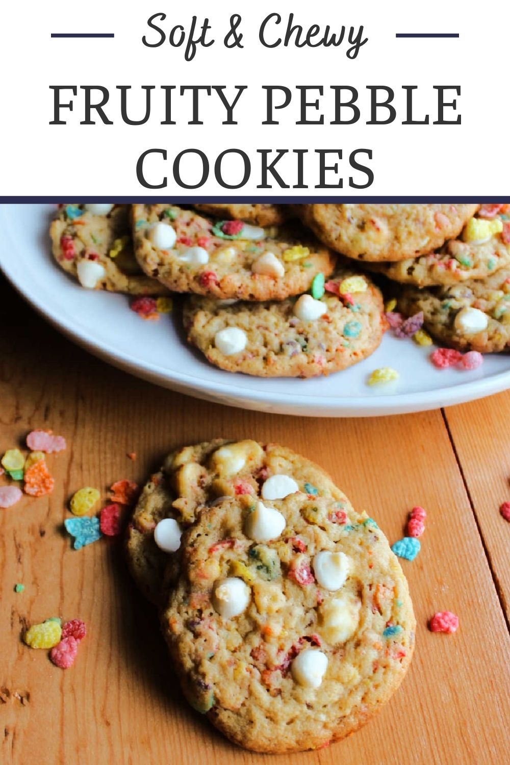 Fruity Pebble cookies are all of the tastiest parts of childhood rolled up into one delicious dessert. They are chewy, crunchy, creamy and fabulous.