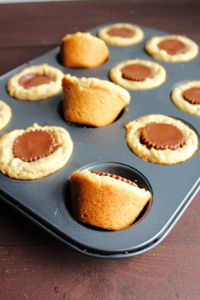 Peanut butter cookies stuffed with peanut butter cups.