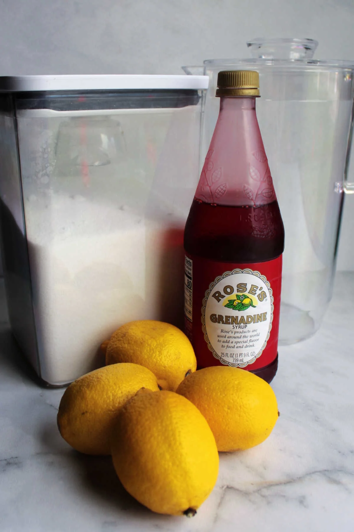 Ingredients for making homemade pink lemonade.