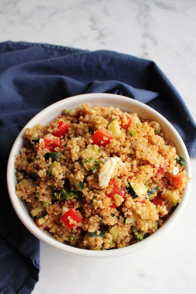 serving Bowl of mediterranean quinoa salad