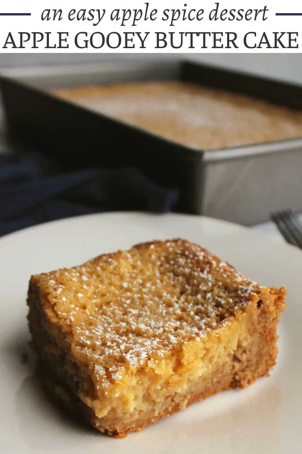 Apple gooey butter cake has all of the ooey gooey butter cake texture with spice cake and apple butter mixed in. It is a perfect fall treat that is easy to make and tastes unbelievable.