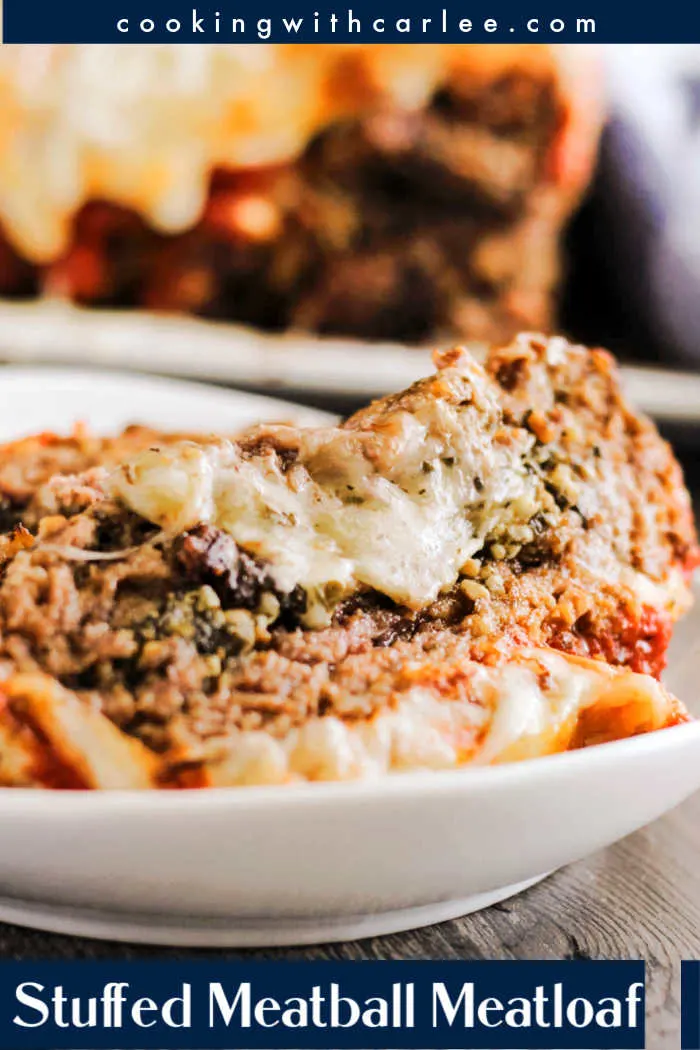 Make the dinner table more inviting with a stuffed meatball meatloaf. It is loaded with pesto and cheese and topped with marinara for a fabulous entrée.