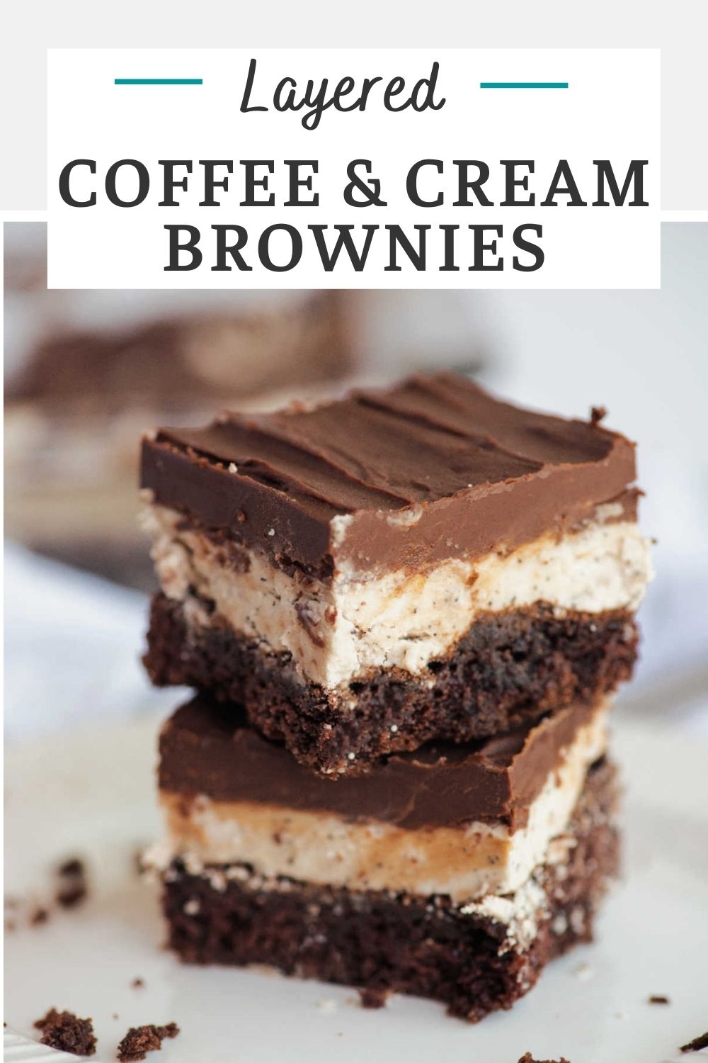 Coffee and cream brownies are the perfect combination of rich gooey chocolate brownies and creamy coffee buttercream. They are topped with a fudgy glaze to really make them over the top good.