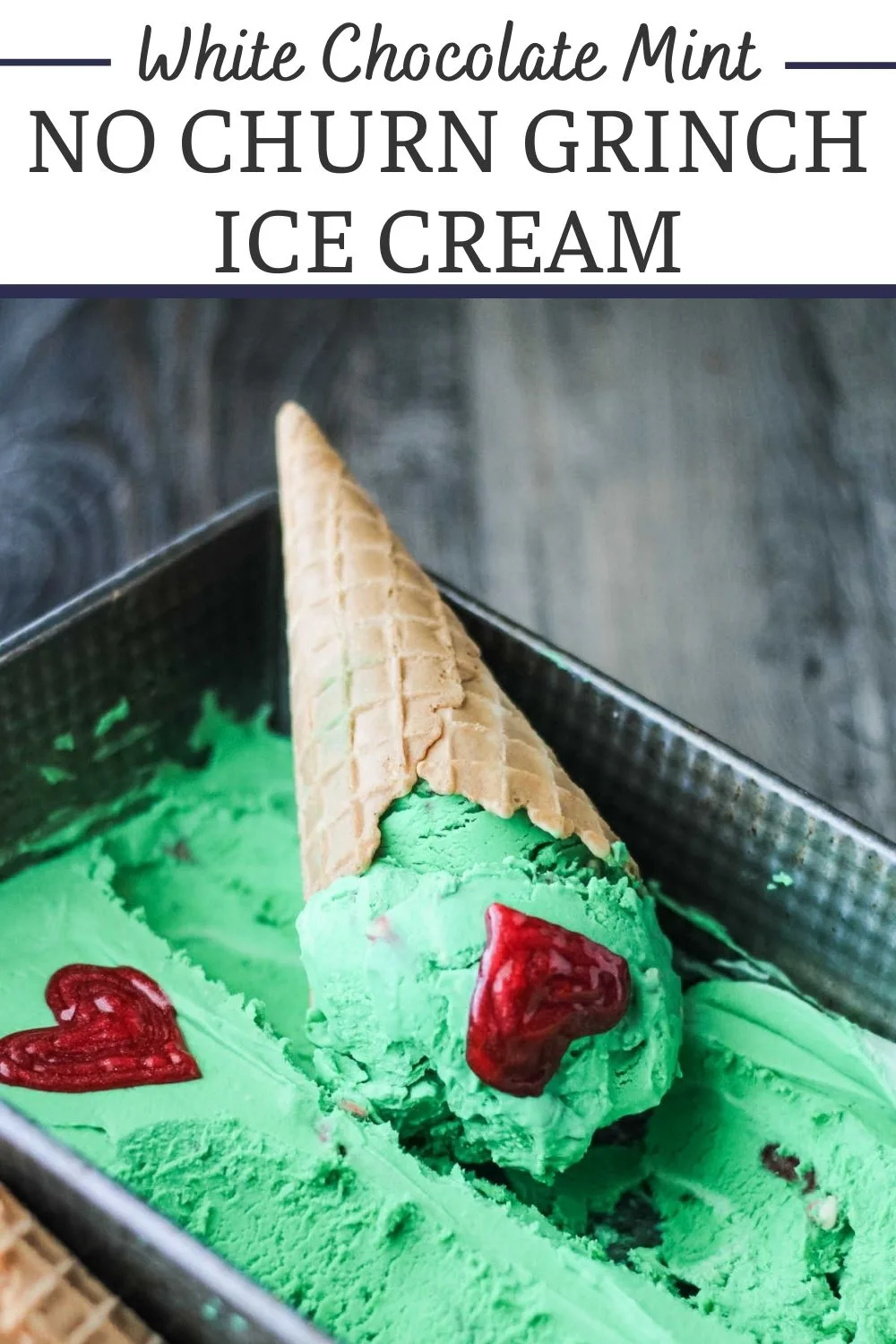 Grinch no churn white chocolate mint ice cream is easy to make and beyond fun to serve. It is a perfect treat for Christmas, a Dr. Seuss party or just because.