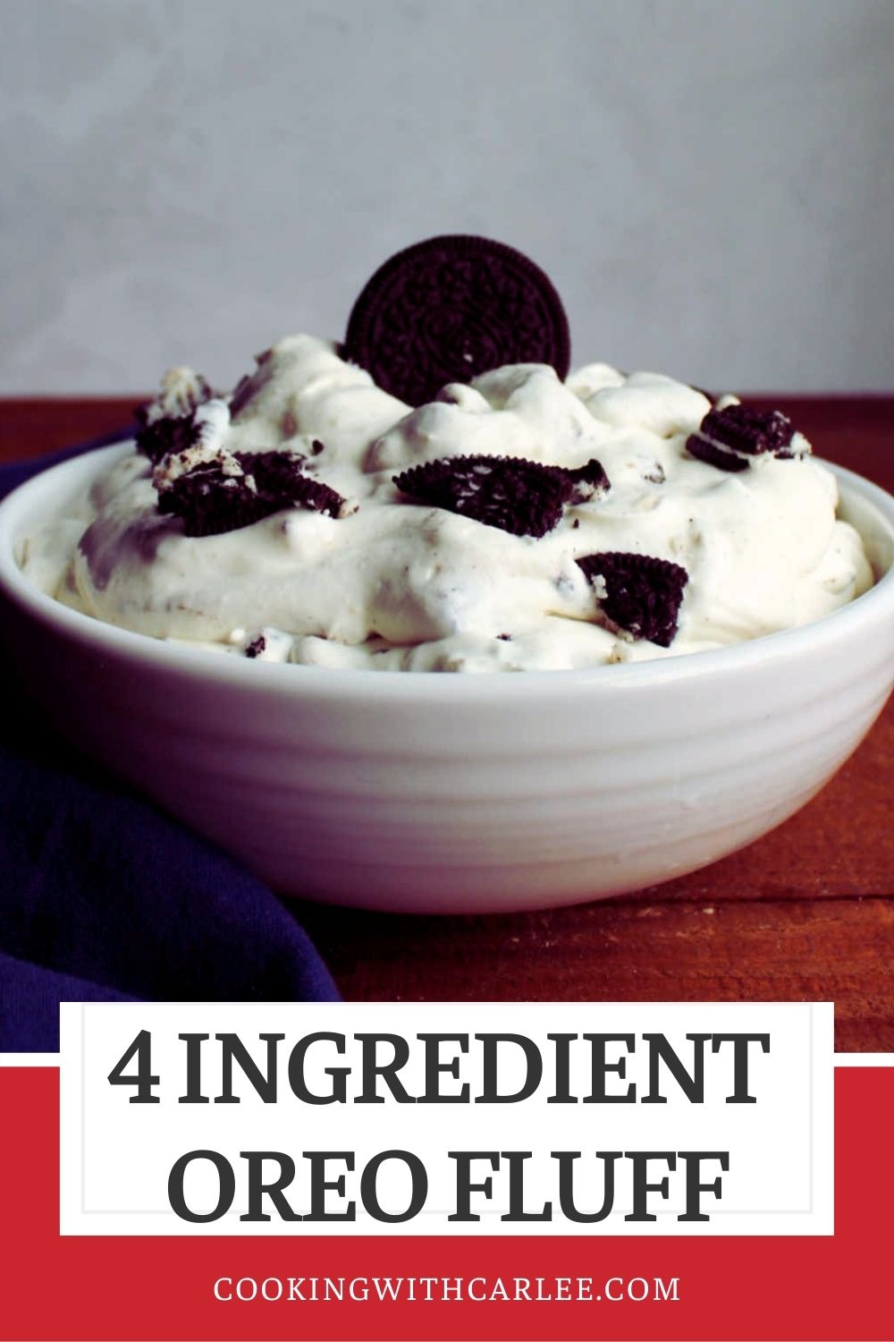 4 ingredient Oreo fluff is a super simple and fun dessert. Serve it as a dip for strawberries, pretzels or cookies or enjoy it on it's own as a fluffy dessert salad.