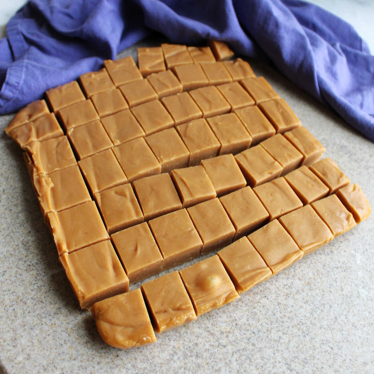 Set peanut butter fudge cut into squares.