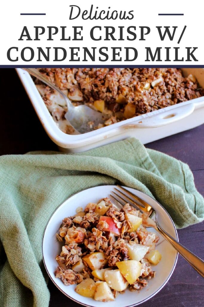 Apple crisp with condensed milk takes the classic oat topped dessert and adds that little something extra. It's a little bit creamy, has a nice glossy top and tastes amazing.