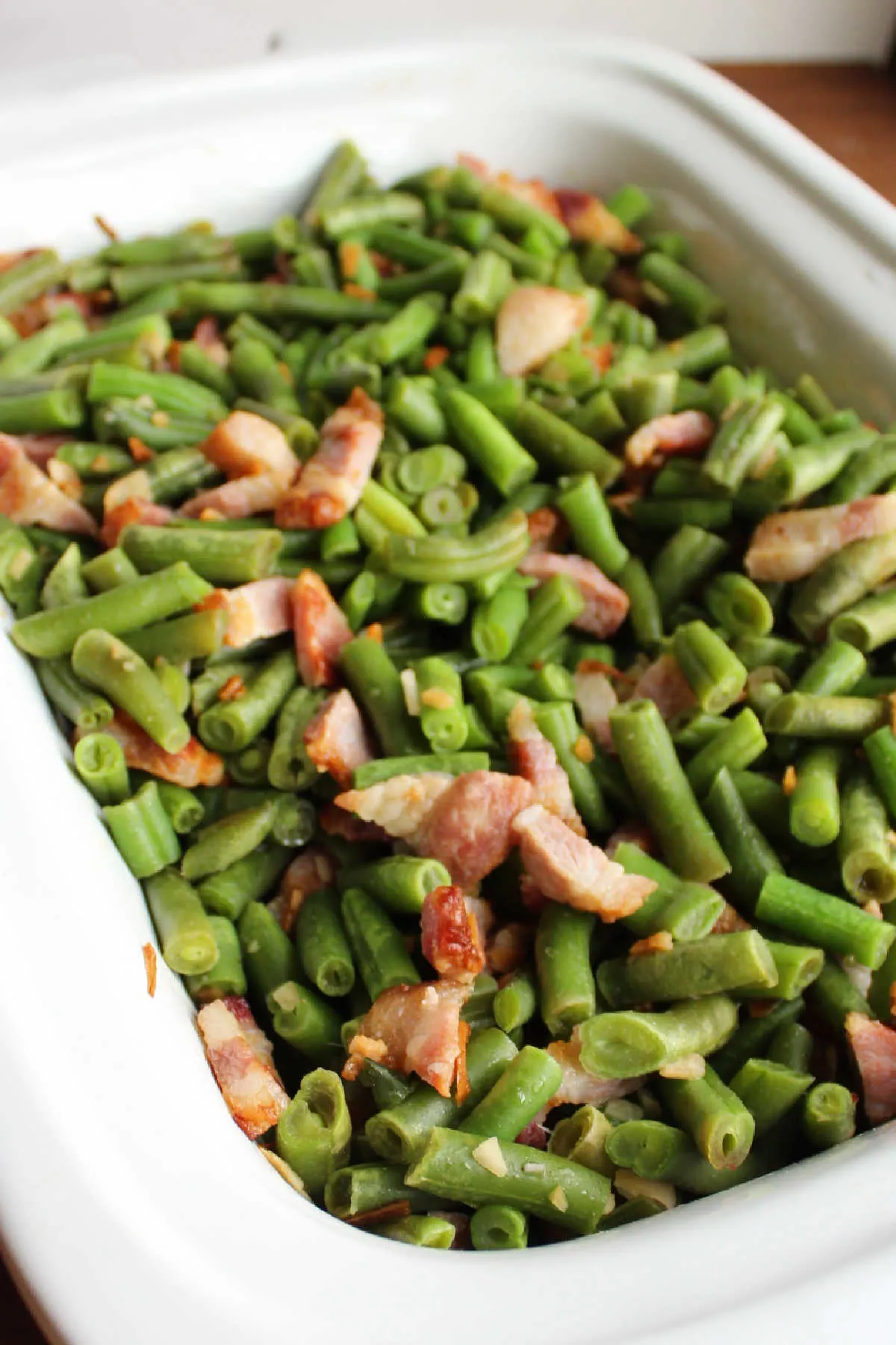 green beans and bacon in slow cooker. 