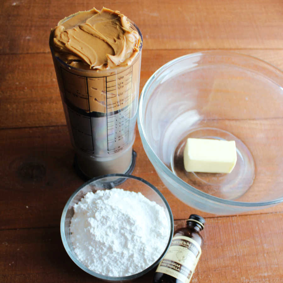 Peanut butter filling ingredients ready to be mixed together. 
