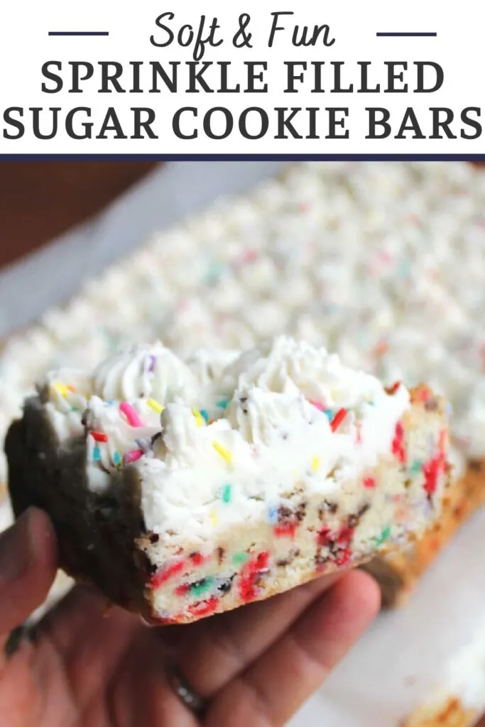 Funfetti sugar cookie bars are soft, delicious and covered in sprinkle filled buttercream. Plus when you bake cookies as bars, it makes everything so quick and easy with no chilling of the dough or rotating trays of cookies through the oven.