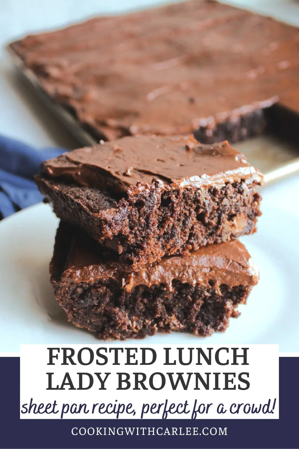 Make a giant sheet pan filled with frosted lunch lady brownies for a chocolaty treat big enough to feed a crowd. They are easy to make the chocolate icing takes them to the next level of delicious.