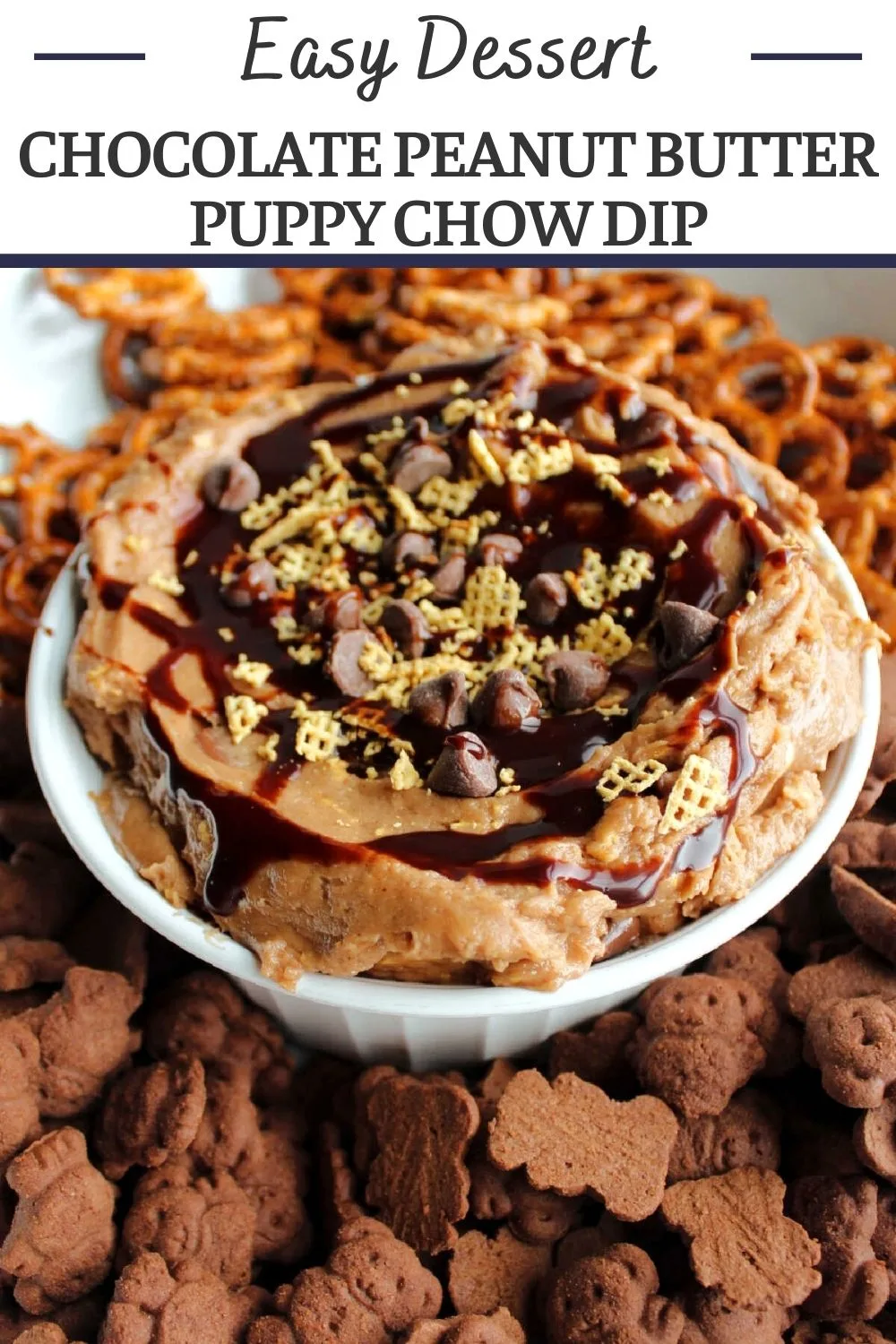 Puppy chow dip has big chocolate and peanut butter flavor with fun bits of Chex to remind us of our favorite snack mix. It is a fun dessert for parties, game day and more.