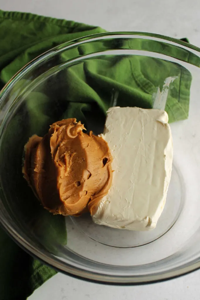 Bowl of cream cheese and peanut butter.