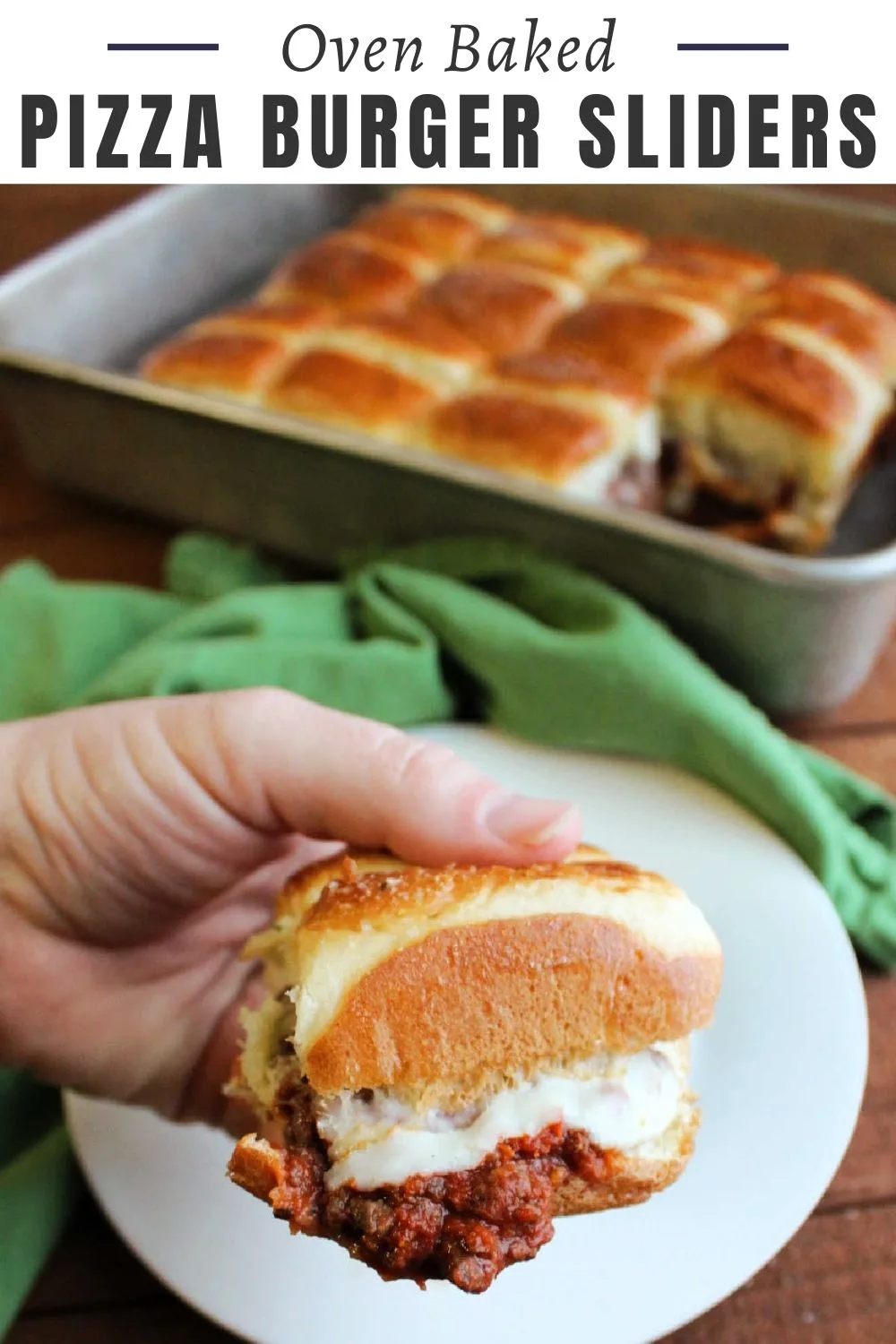 Pizza burger sliders have big pizza flavor, gooey cheese and a slightly crisp garlic bread style exterior. They are a fun dinner or game day appetizer.