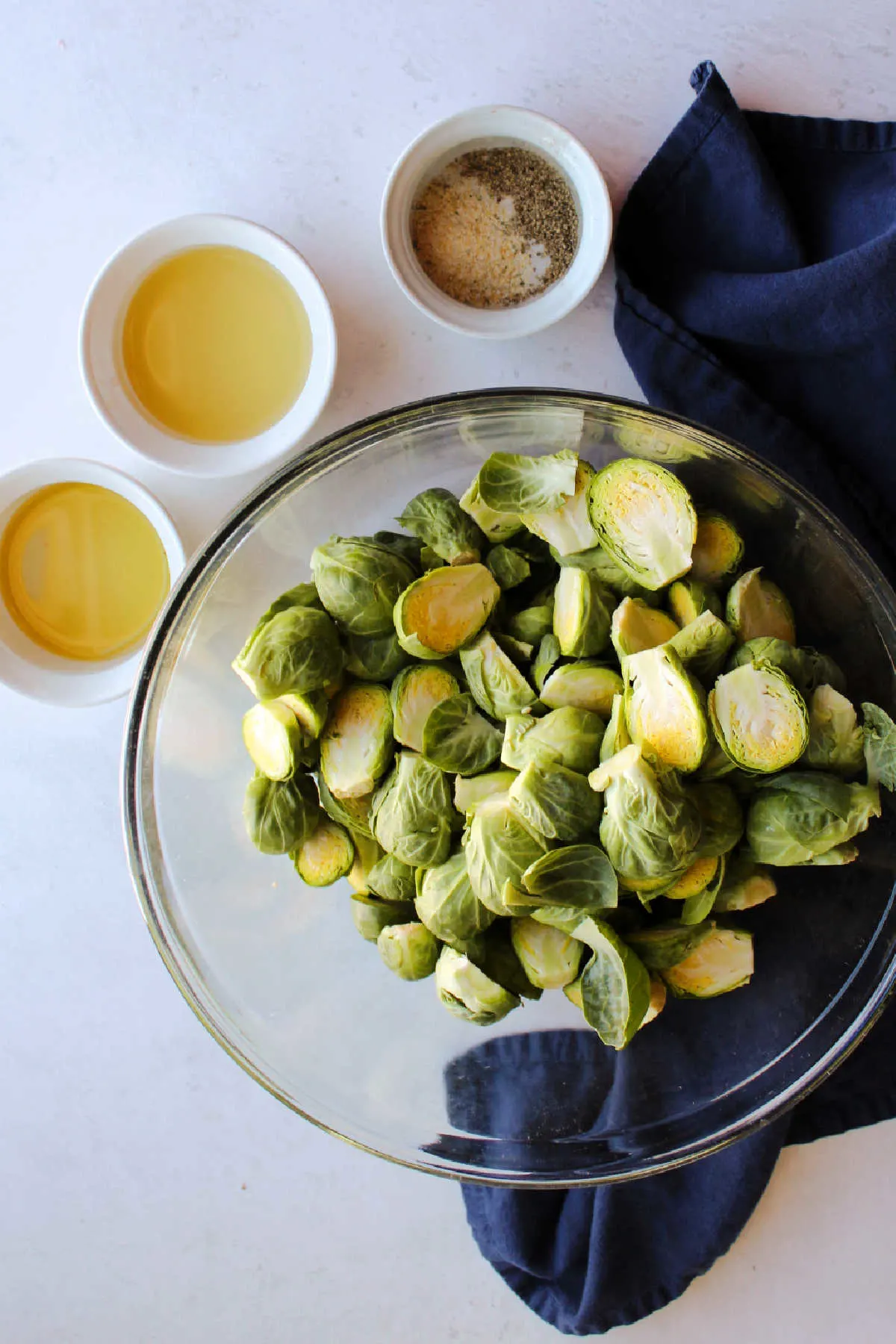 Ingredients for roasted brussels sprouts.