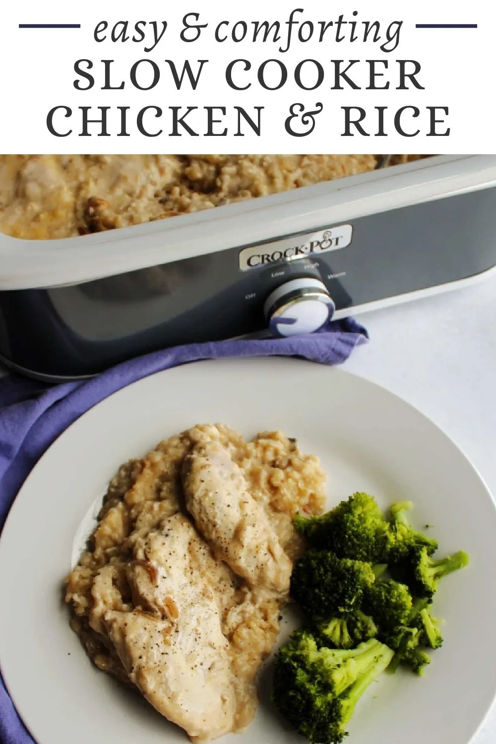 Andi's slow cooker chicken and rice is an easy meal that requires almost no prep work. It cooks while you go about your day. All you have to do is add a vegetable and dinner is ready.