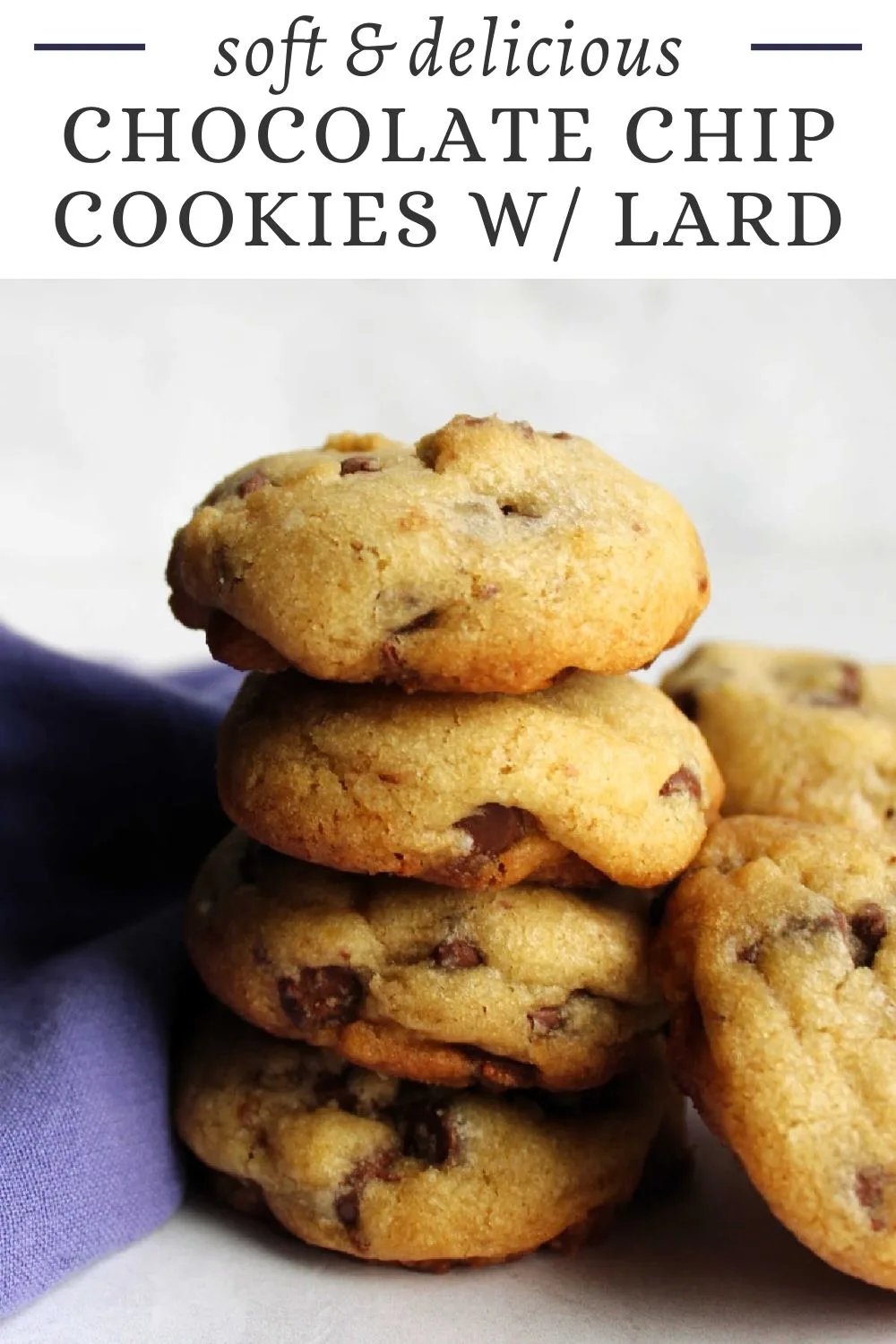 These chocolate chip cookies have a surprise ingredient, they are made with lard instead of butter or shortening. They are a great way to use rendered lard and they taste amazing.