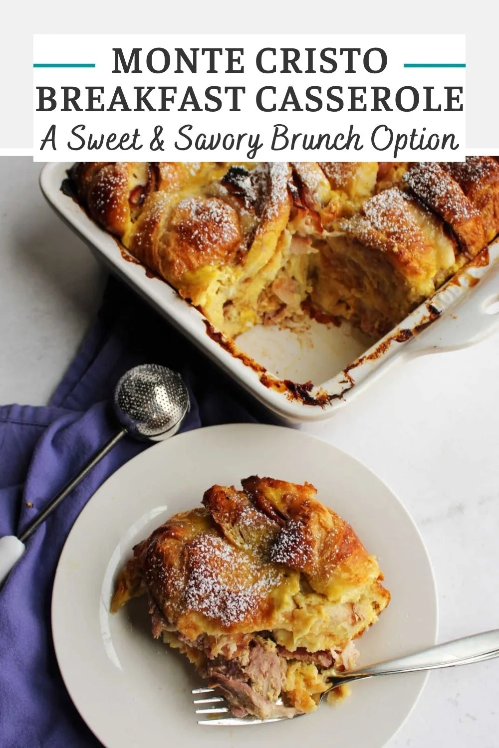 Turn the flavors of the classic sandwich into a great sweet and savory Monte Cristo breakfast casserole. This recipe has layers of ham, cheese, raspberry jam, eggs and more baked into a tasty brunch entrée.