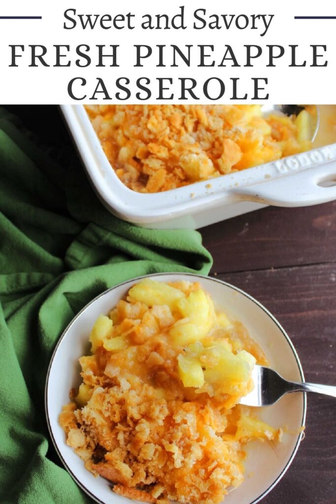Fresh pineapple casserole takes the king of fruit, butter crackers and cheddar cheese and turns them into something amazing. This recipe is both sweet and savory and is a perfect side dish to go with a holiday ham.